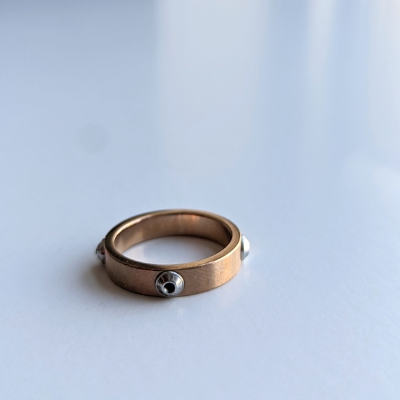 Signed Henri Bendel Stackable Rose Gold with Silver Studs, Swarovski Ring - sz 7 - Picture 7 of 9